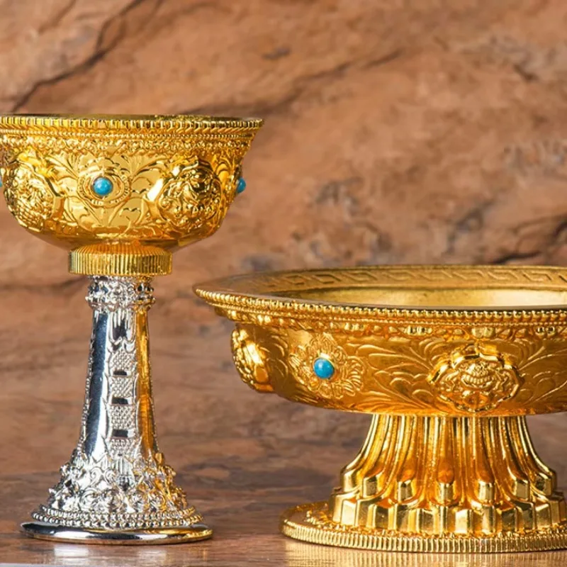 Eight Auspicious Buddhist Manza Protection Cups Tantra Alloy Handicrafts, Tibetan Gong, Gilded Buddhist Plates, Home Gifts 5