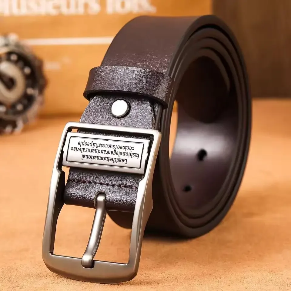 Men's Fashionable Silver Buckle Leather Belt - Trendy & Versatile Luxury Accessory
