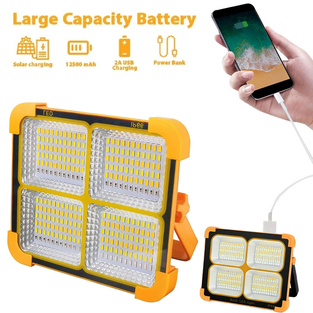 Outdoor Camping Portable Lamp USB Rechargeable LED Solar Floodlight IP66 Waterproof Searchlight Outdoor Emergency LED Flood Lamp