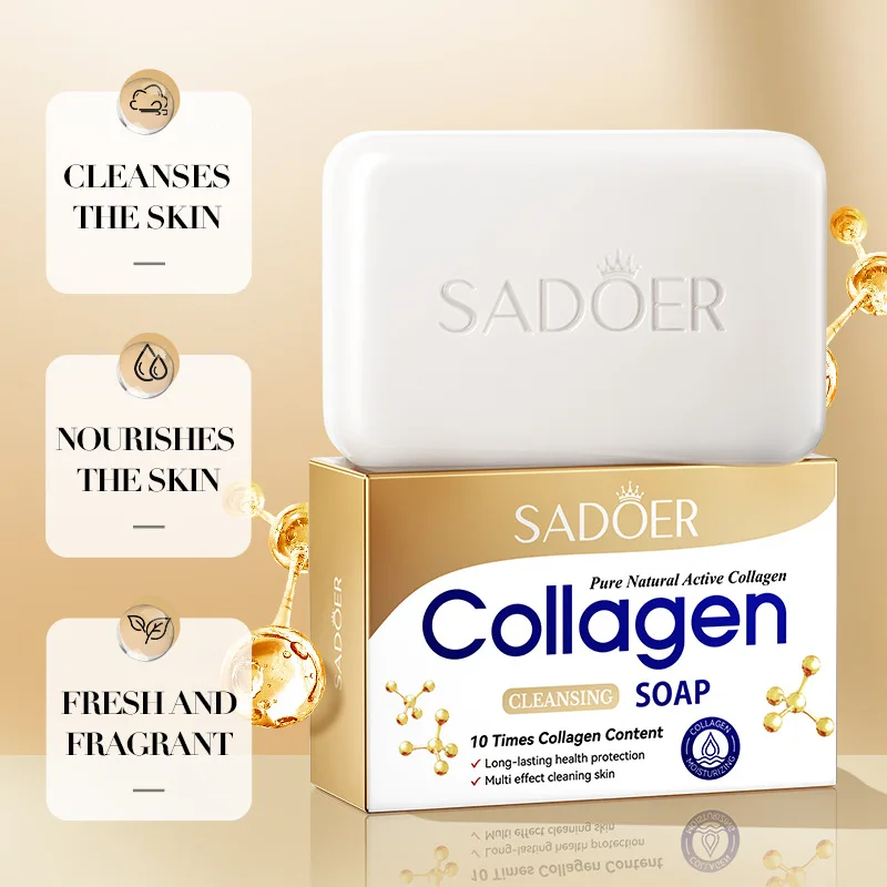 1/2pcs SADOER Collagen Ossein Facial Soap Face Wash Foam Facial Cleanser Moisturizing Oil Control Body Bathing Handmade Soap