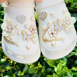 Summer Fashion Shoe Charms Collection: Butterfly, Pearl, and Flower Chain Decorations (24PCS)