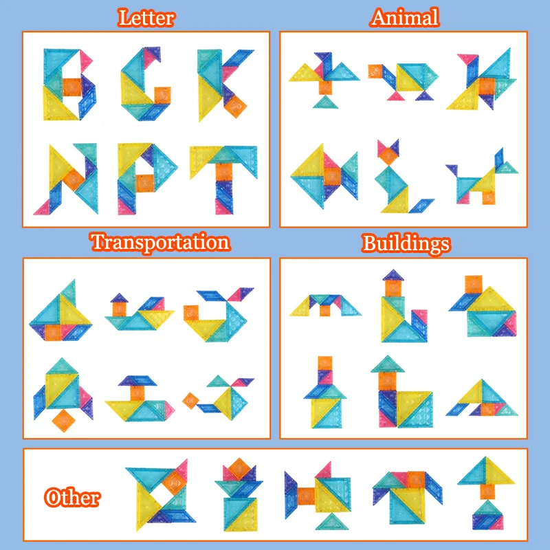 Montessori Magnetic Tangram Jigsaw Toys 3D Geometric Figure Puzzles Game Logical Thinking Training Educational Toys for Children