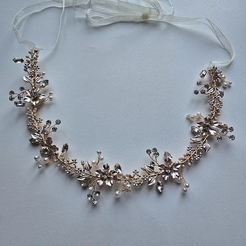 SLBRIDAL Handgefertigte Drahtkristalle Strassperlen Hochzeit Haarschmuck Kopfschmuck Braut Stirnband Brautjungfern Damenschmuck – Detail 1