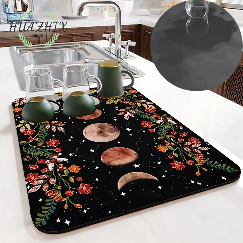 

Triple Moon Tarot Absorbent Pad Drying Mat Kitchen Bar Counter Tableware Bottle Drain Quick Dry Placemat Bathroom Non-Slip Rugs