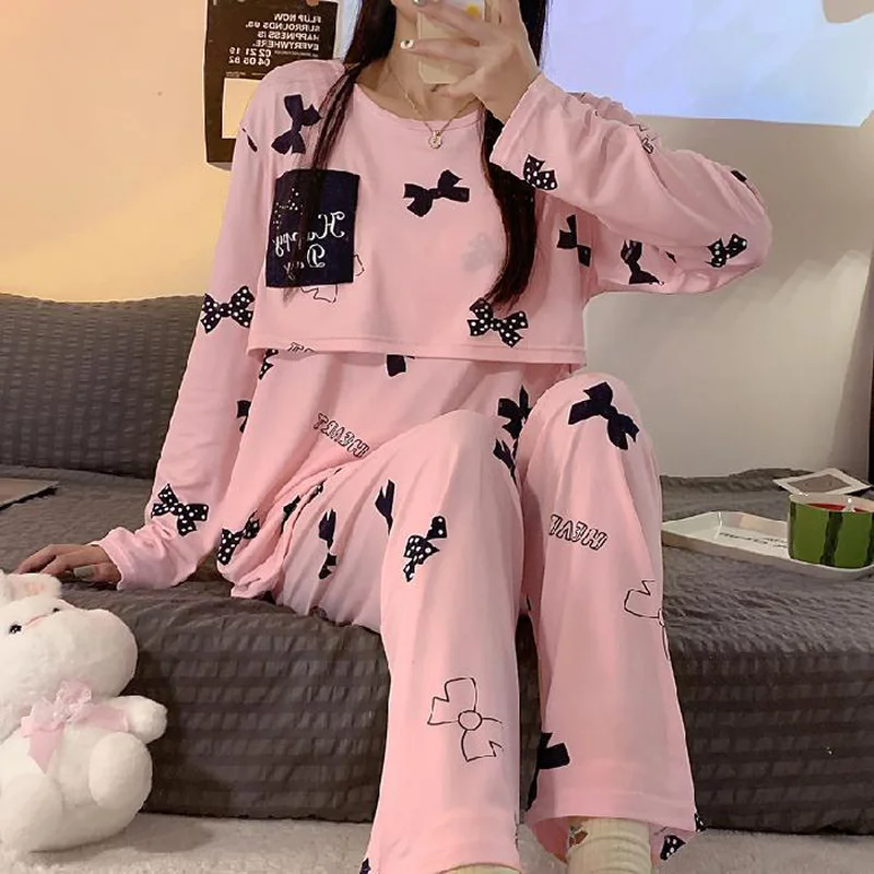 New Monthly Clothing 2-Piece Spring And Autumn Maternity Pajamas Summer Breastfeeding Suit Breastfeeding Pajamas Homewear 5