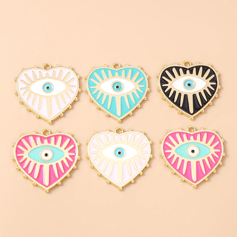 Leslie 10 Stück/Set Emaille Niedliche Bunte Schleifen-Herz-Anhänger für Ohrringe Liebesherz-Charms Anhänger DIY Schmuckherstellung – Detail 7