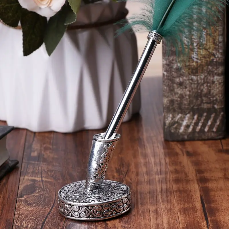 Pen Holder Desk Organizer Pen And Brush Holder Vintage Metal Round Insertion Pen Holder For Feather Quill Dip Pens School Office Supplies Stationery Student Gift