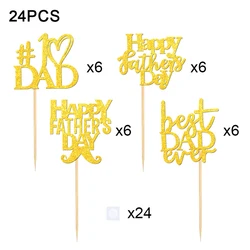 Father's Day Cake & Cupcake Topper Set - 24Pc Dad Celebration Decor Picks (Gold)