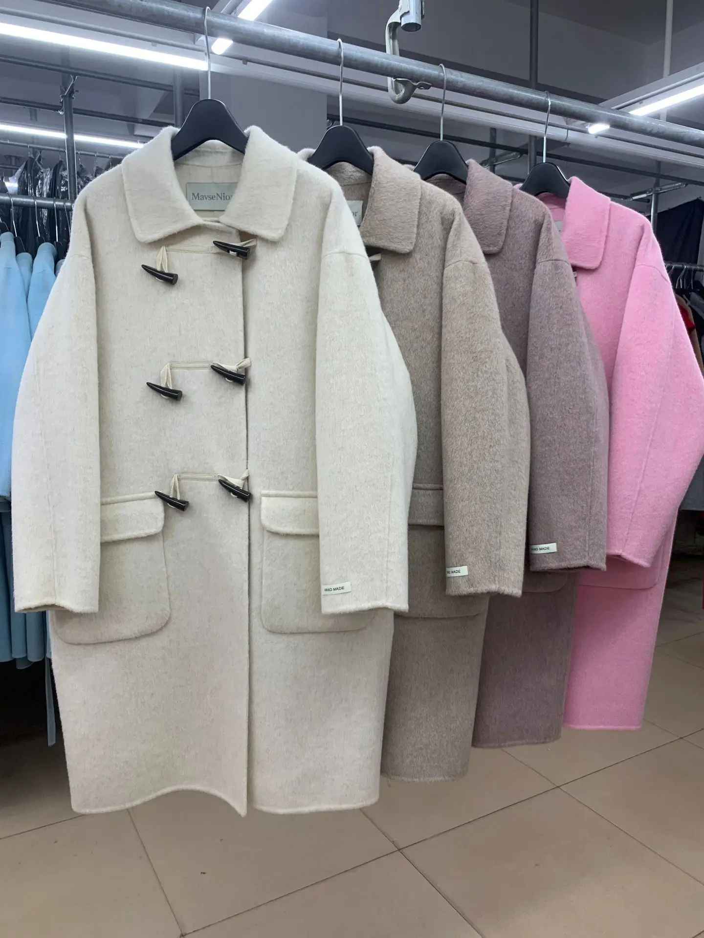 

Couple style thickened mid length college style cowhide button double-sided cashmere woolen coat jacket Dalian women's 23 winter