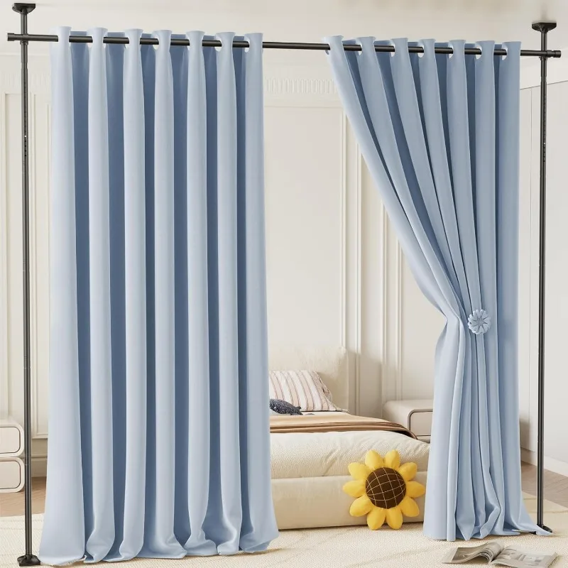 Room Divider Curtain Rod, No Drilling Tension Rod for Room Separation, Adjustable Heavy Duty Floor