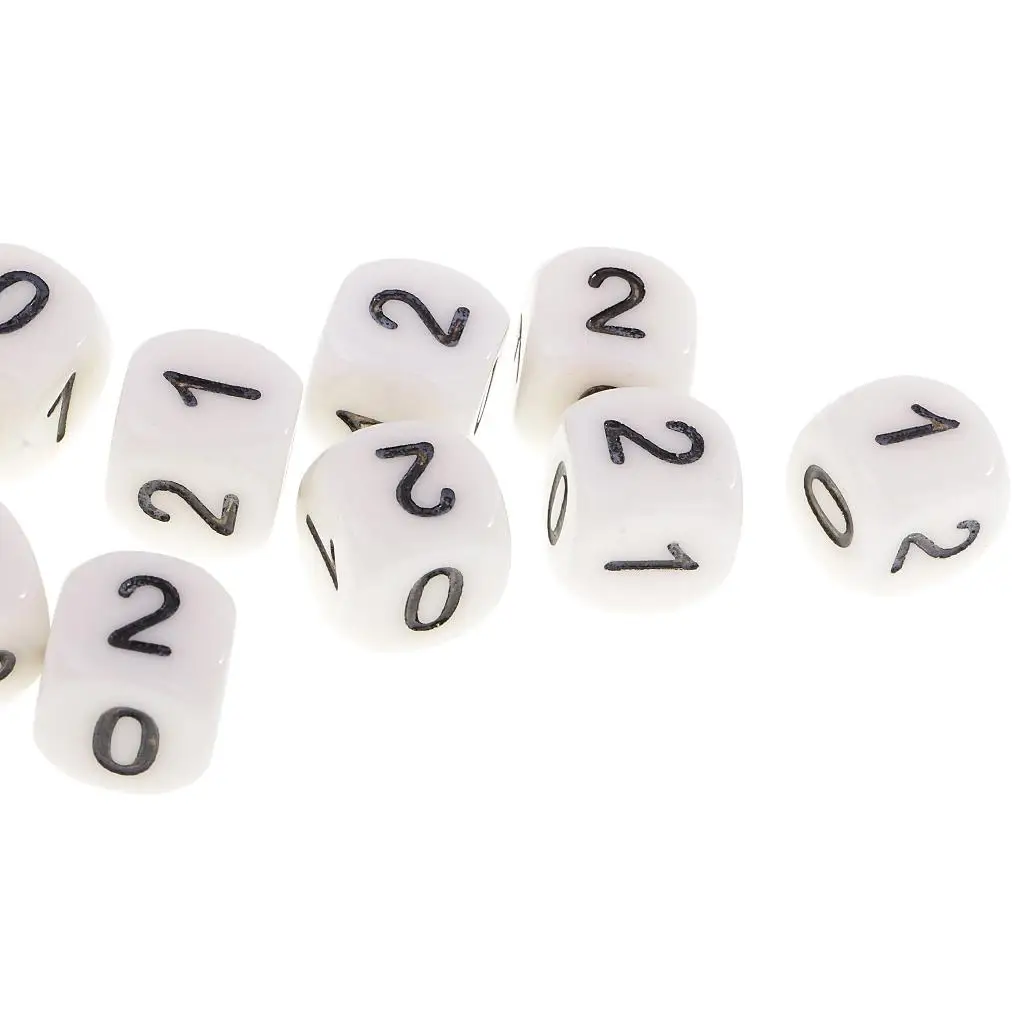 10Pcs 6-Sided D6 16mm Numerals 0 1 2 Dices Set for and Dragons RPG Board Game