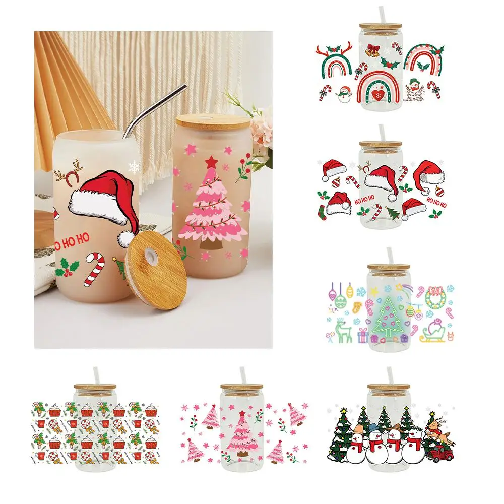 Merry Christmas Snowman Santa Claus UV DTF Sticker For 16oz Cup Wrap Transfer Sticker Label DIY Self Adhesive B0I9