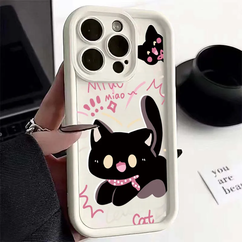 Cartoon Black Cat Silicone Phone Case Cover