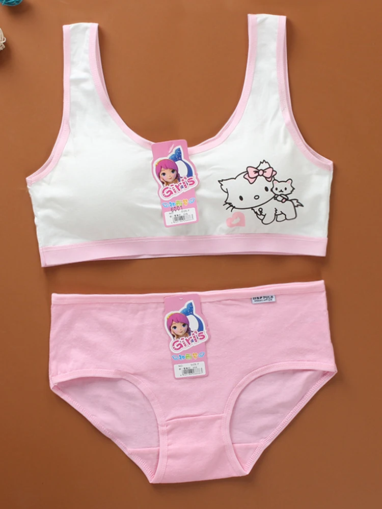 Cartoon Cotton Underwear Teen Girls Training Bras Briefs Sets Seamless  Womens Panties Tank Top Bra Big Children Lingerie Vest