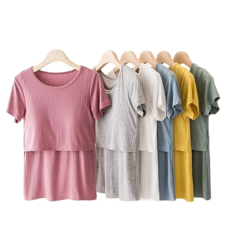 Modal Summer Breastfeeding T-shirt For Pregnant Women Postpartum Mommy Home Tops Maternity Mother Nursing Clothes Plus Size 3XL