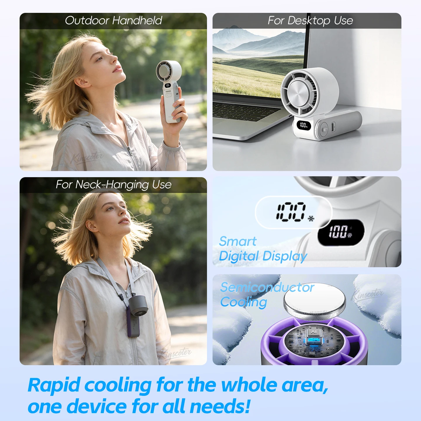 KINSCOTER Outdoor Foldable Portable Handheld Fan Mini Cooling Rechargeable 3600mAh thumbnail 10