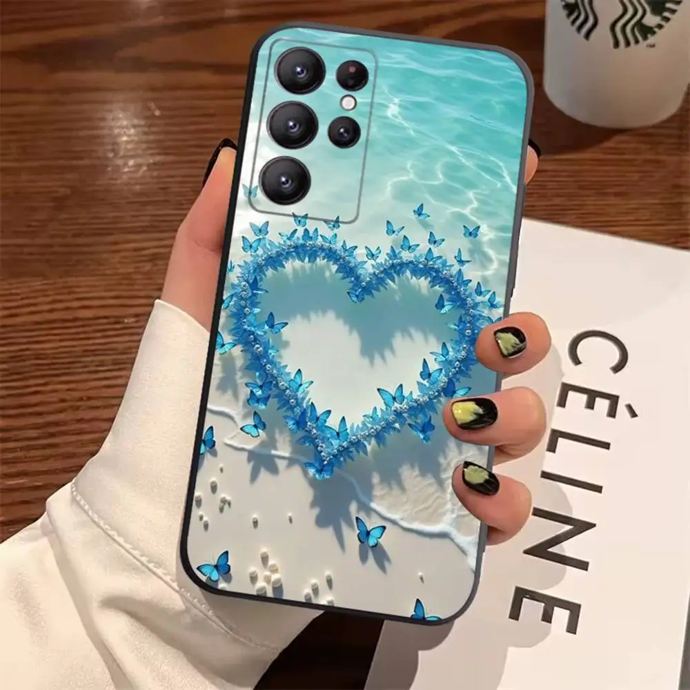 Blue Butterfly Ocean Waves TPU Soft Phone Case Cover