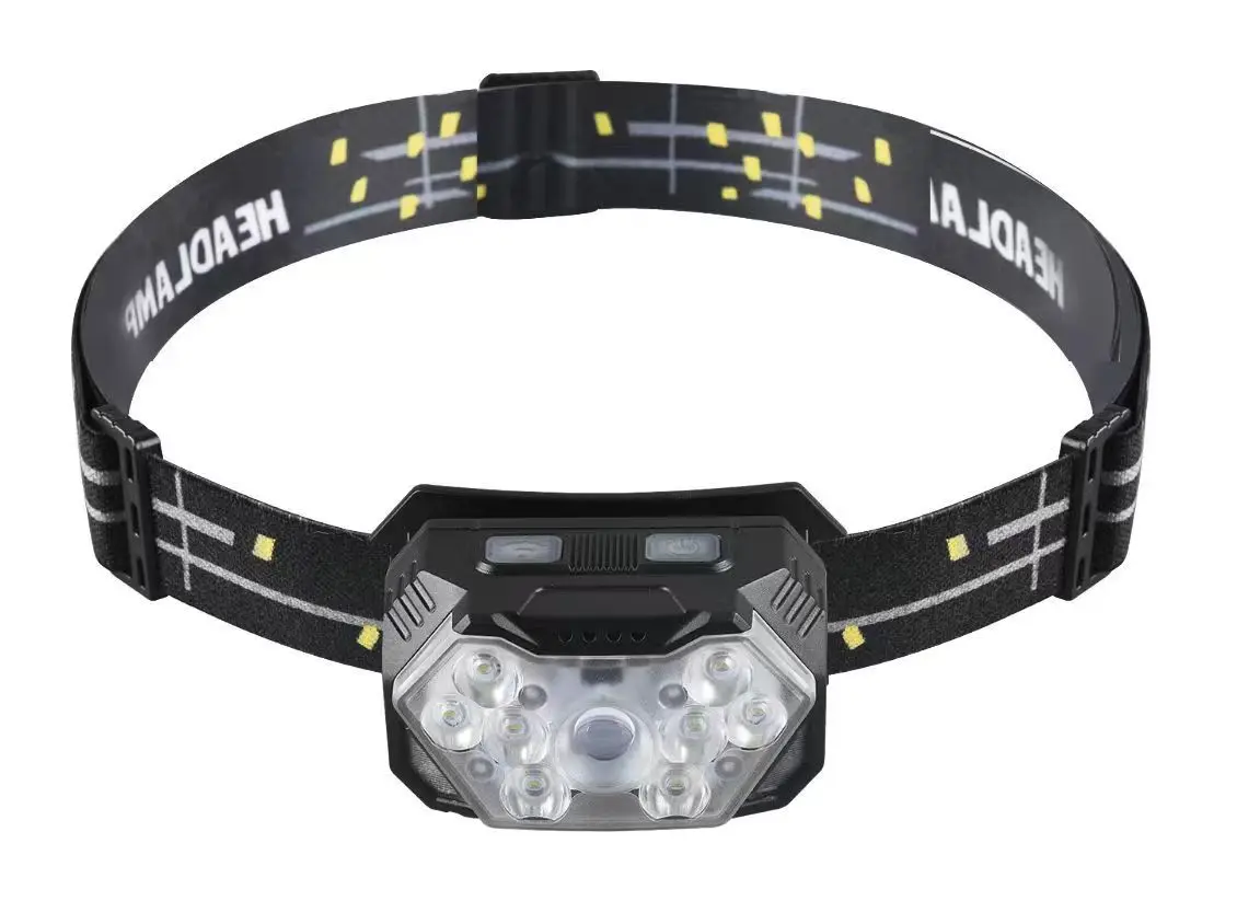 Lampe frontale 9 LED rechargeable USB avec détecteur de mouvement pour pêche et camping