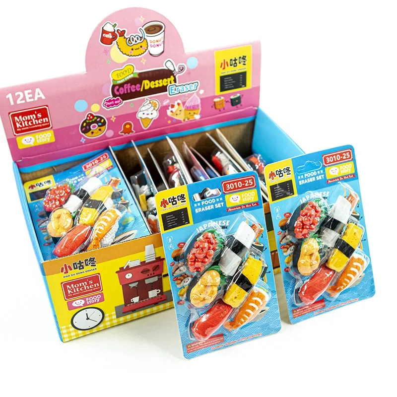 6 Pcs/Lot Kawaii Sushi Eraser Rubber Eraser Primary Student Prizes Promotional Gift Stationery Erasers for Kids