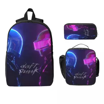 3Pcs Daft Punk Electronic Music Backpack Set for Boy Girl Pen Bags Bookbag Sets with Lunch Box For School Students Daypack 1