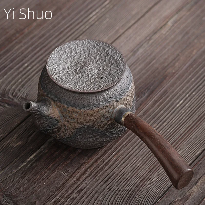 

Ancient Early Roast Blackwood Side Handle Pot Ceramic Kung Fu Teapot Gilding Iron Glaze Teapot Japanese Style Single Teapot