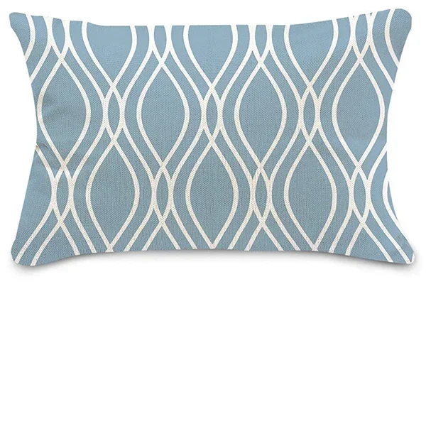 Lake blue geometric linen-blend pillow cover Design 1