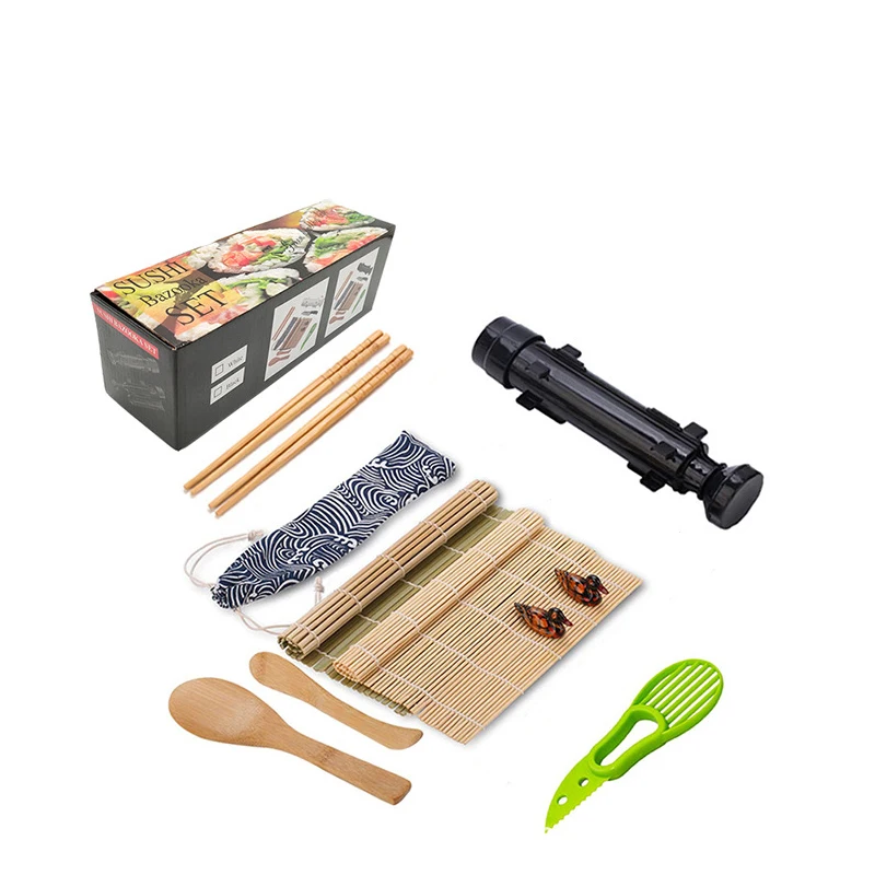 Sushi Maker Kit Sushi Bazooka Maker with Bamboo Mats Chopsticks Avocado  Slicer Paddle Sushi Knife DIY Sushi Roller Machine
