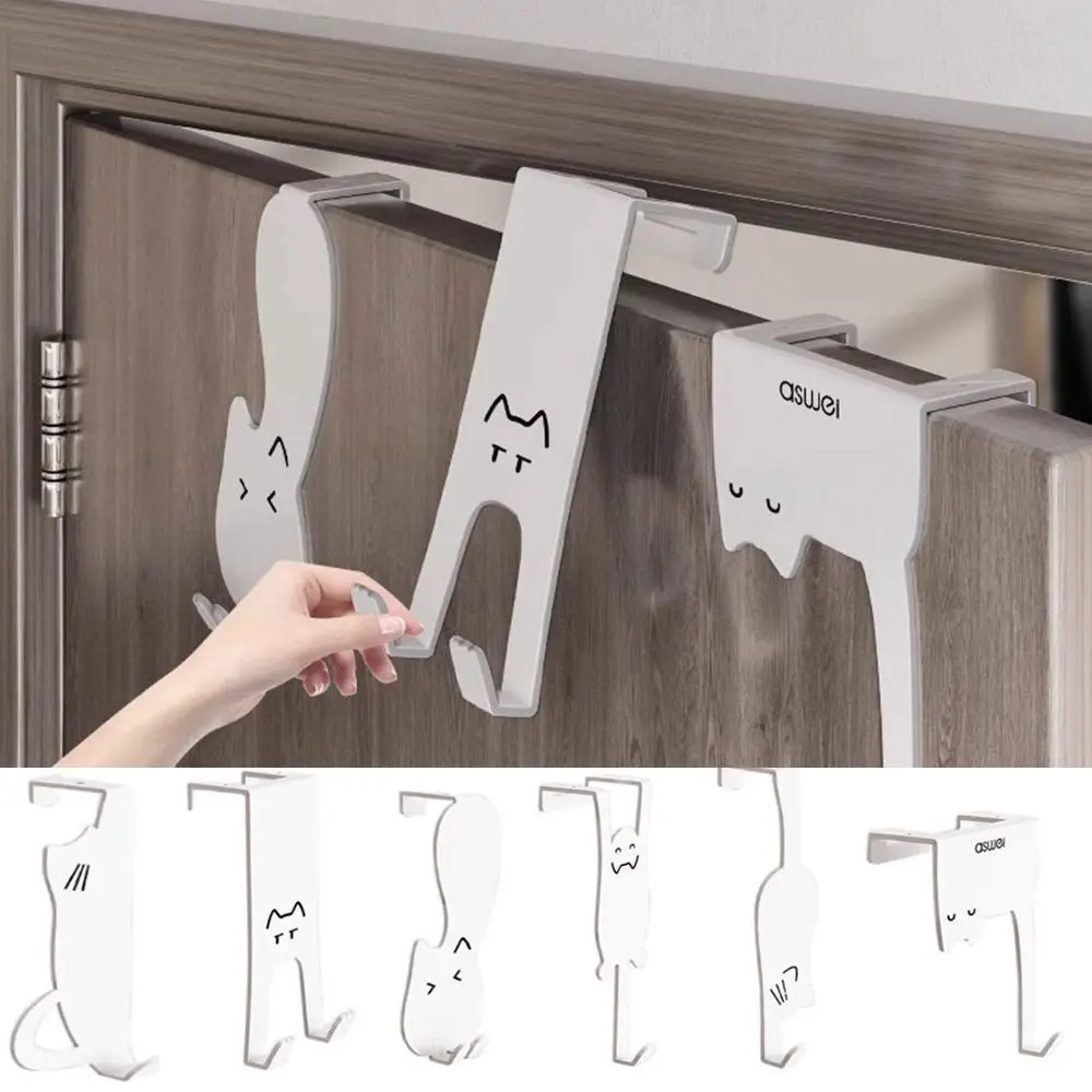 Silver Cat Storage Hook Home Storage Organization Punch Free Door Back Hook Multi-Purpose Iron Hanging Coat Hanger