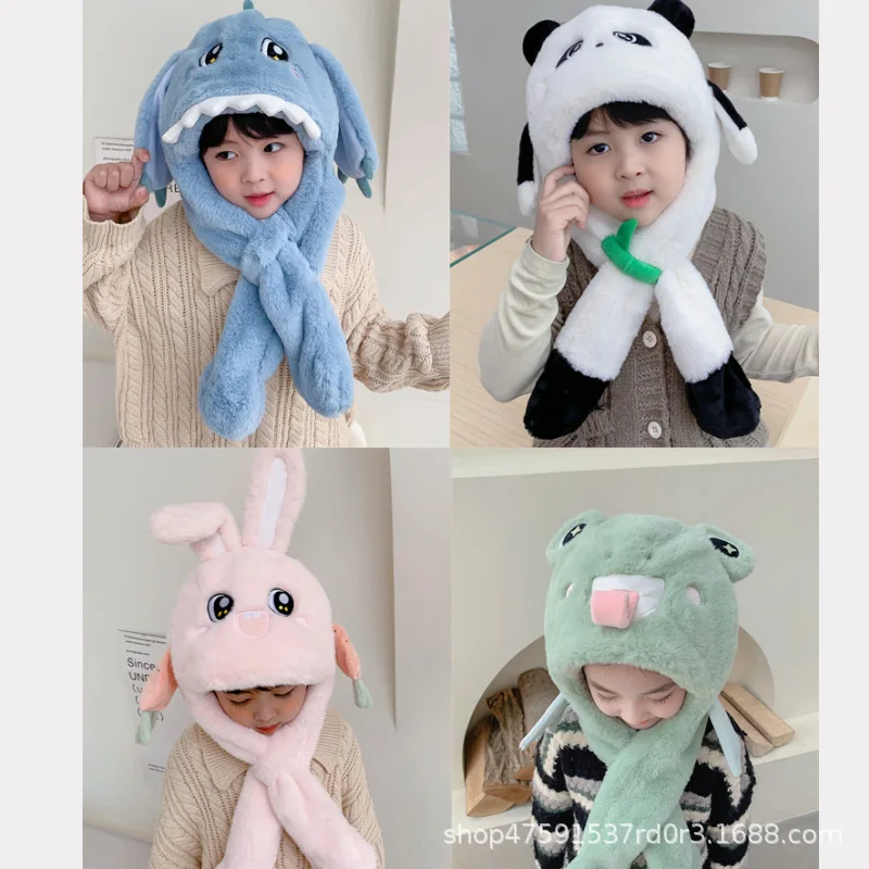 

Cartoon Children Hat Ears Will Move Warm Winter Protection two-piece Girls Fur Cap Thickened Boy Baby Cute Fun Student