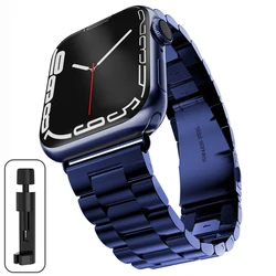 Elegant Titanium Stainless Steel Watch Strap - Premium Color Finish Bracelet - 42mm 44mm 45mm 49mm (Blue)
