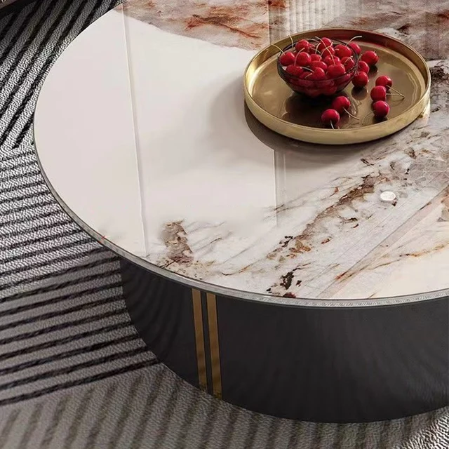 Round Nesting Coffee Table with Marble Pattern – Retractable End Table - Image 6
