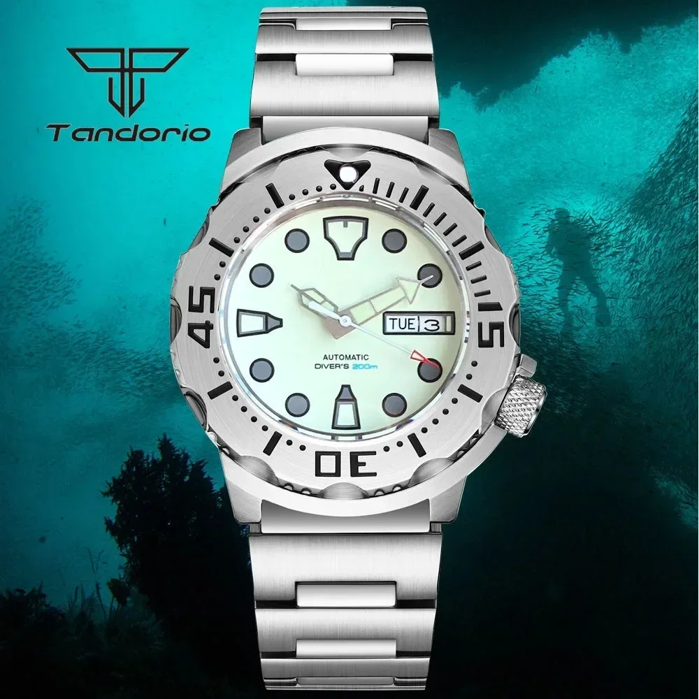 

Tandorio Monster 42mm Diver Men's Automatic Watch 20ATM Creamy Dial Week Date Display AR Sapphire Crystal NH35 NH36 Movement