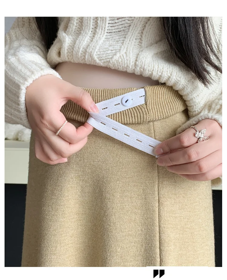 Pregnant Women Winter Fashion Style Tall Waist Abdomen Knitting Skirts High Waist Full-skirted Plaid Umbrella Skirts Black Gray