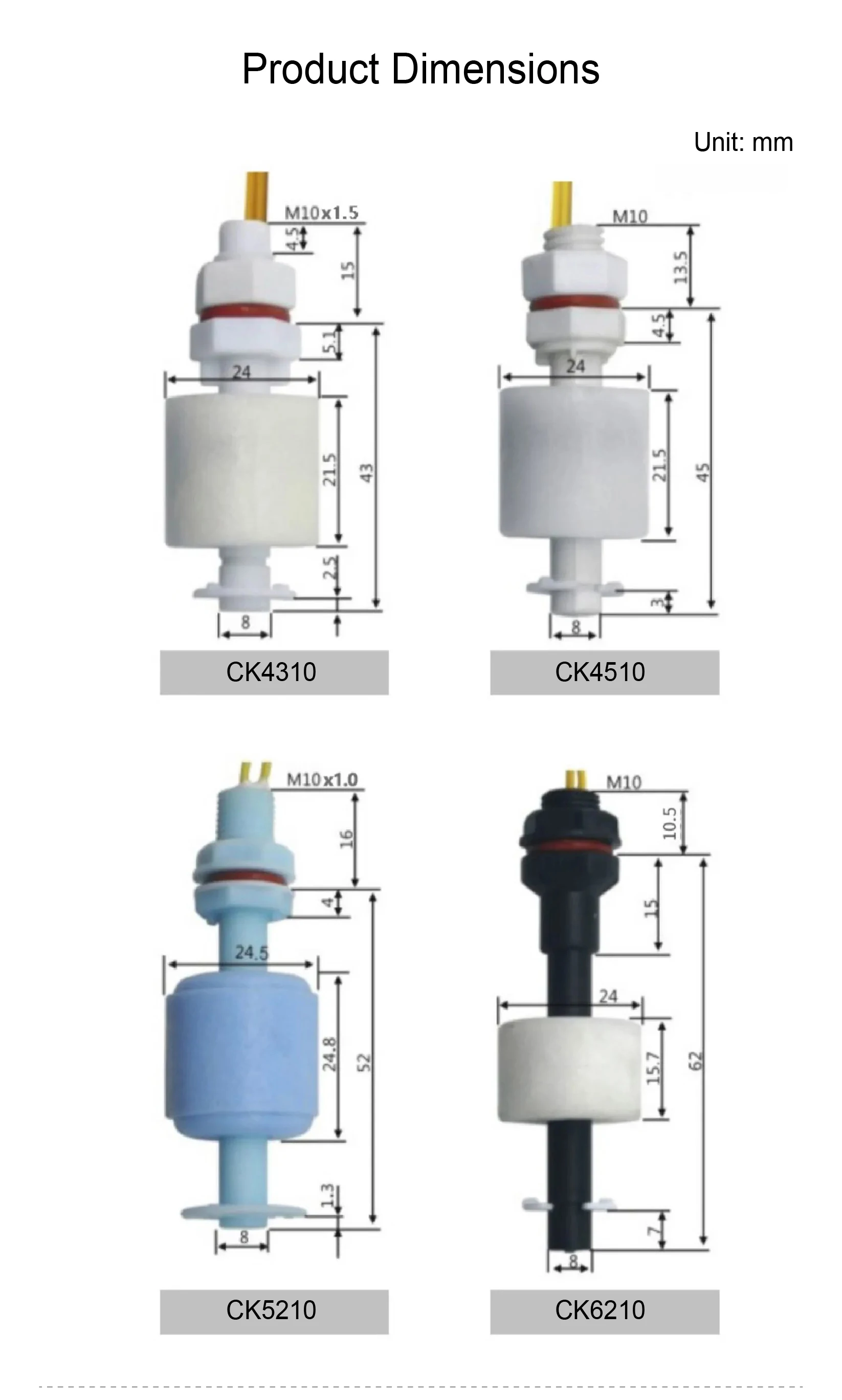 PP Float Level Switch Liquid Sensor Plastic Water Tank Acid Alkali Corrosion Res
