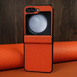 Luxury Hand - Crafted Genuine Leather Flip Phone Case Cover - Samsung Galaxy Z Flip 5 (Orange6308)