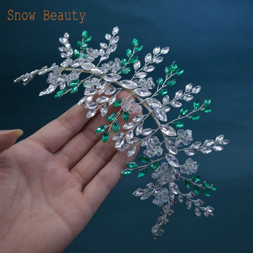 A441 Red Wedding Crystal Headpiece Rhinestone Women Headwear Party Headbands Green Bridal Jewelry Shiny Women Hair Accessories