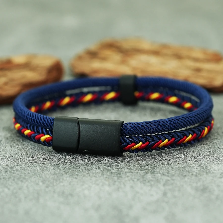Handmade Fabric Mens Rope Bracelet with Magnetic Buckle
