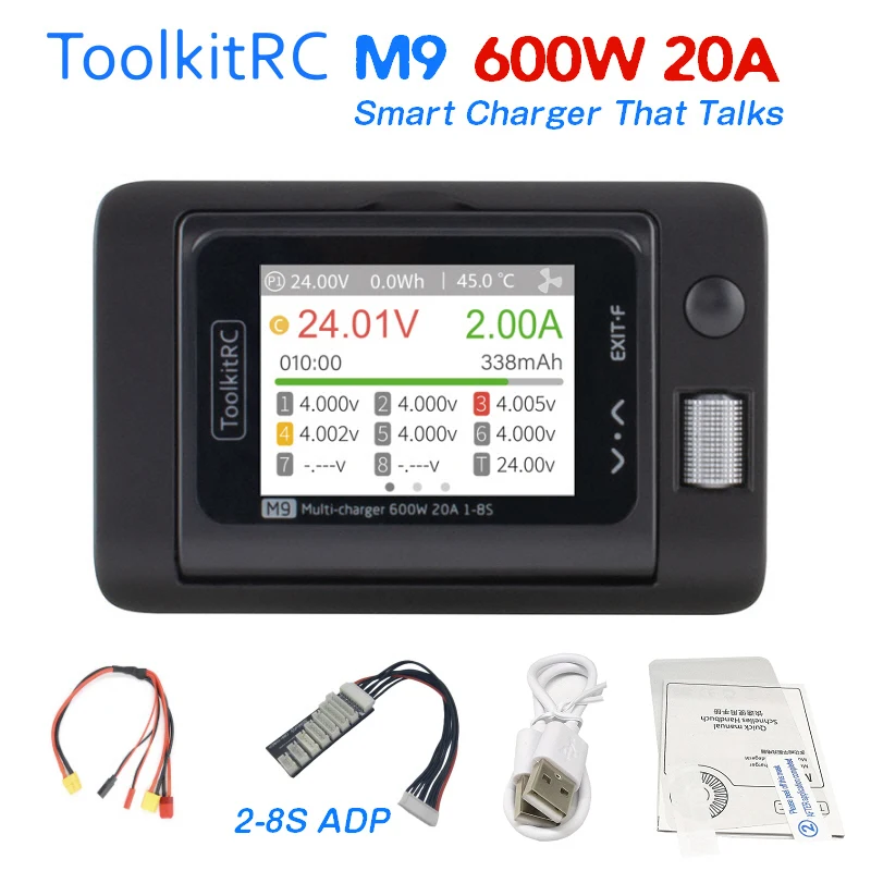 

ToolkitRC M9 600W USB Fast Charing DC Smart Charger Adjustable Screen Angle with Audio Function For 1-8S Lipo LiHv LiFe Battery