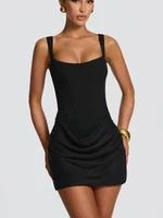 Robe courte plissée de style français pour femmes, mode été, robe de soirée, bretelles spaghetti, robe moulante sexy, corset bandage, mini robe 6
