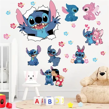 MINISO Cartoon Lilo & Stitch Adesivi murali per la cameretta dei bambini Asilo Soggiorno Camera da letto Decorazione della parete Poster animato 1