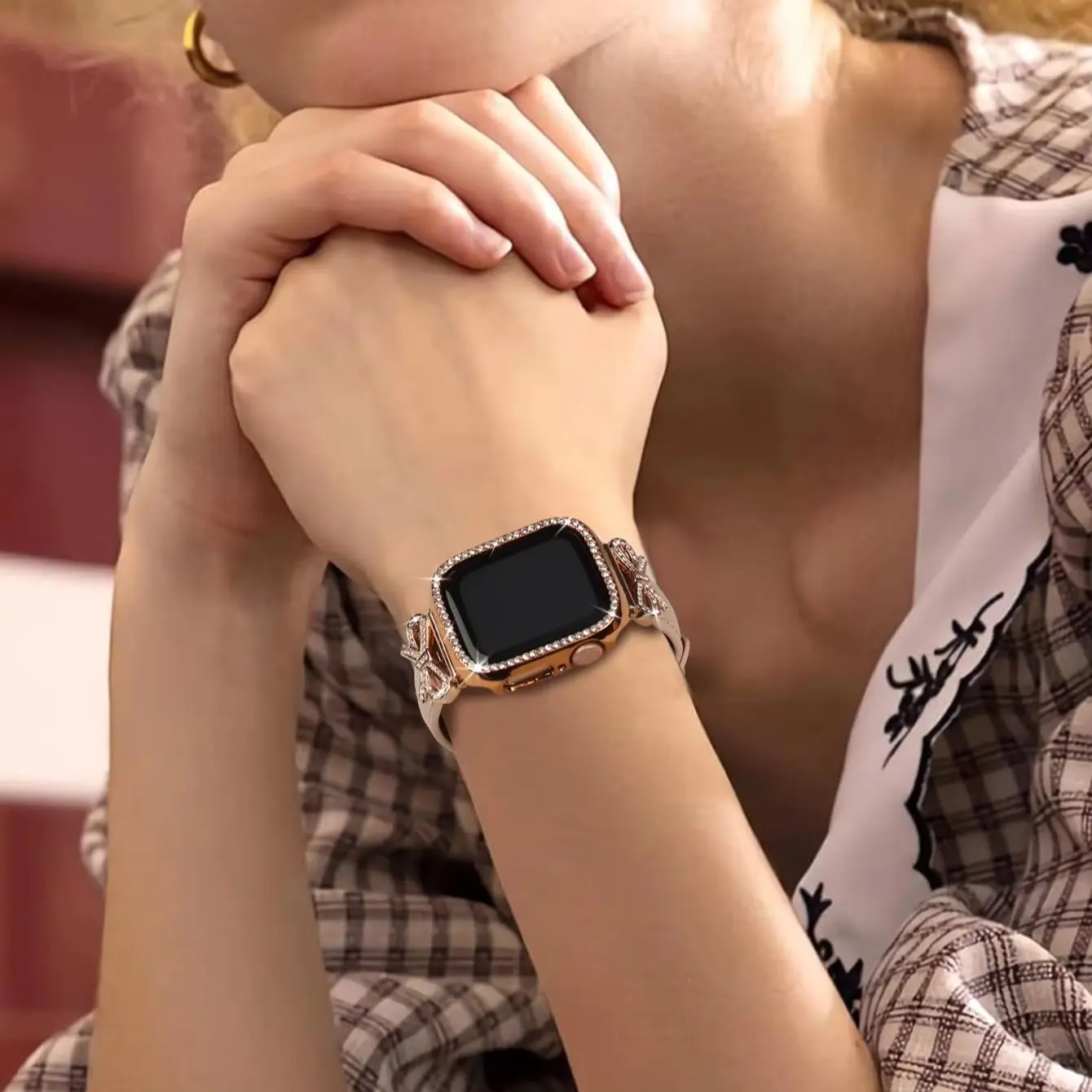 Elegant Bow Strap with Diamond Case for Women's Smartwatch Accessories