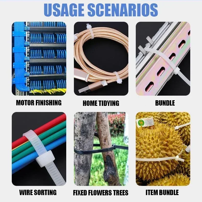 Cable Ties Plastic Cable Ties Self-locking Rings Reusable Nylon Cable Zipper Ties Cables Straps Fastening Loop For Home 100/200/300PCS