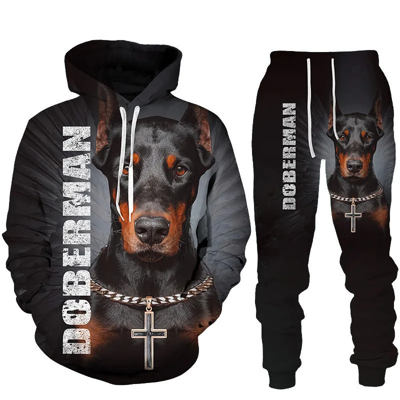 Men's Autumn Dog Print Hoodies Pants Sets