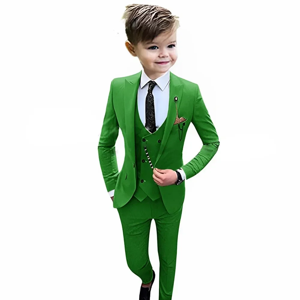 Boys Suit Wedding Tuxedo 3 Pieces  Jacket Pants Vest Kids Custom Blazer Set Slim Fit Outfit Fashion Conjuntos De Blazer