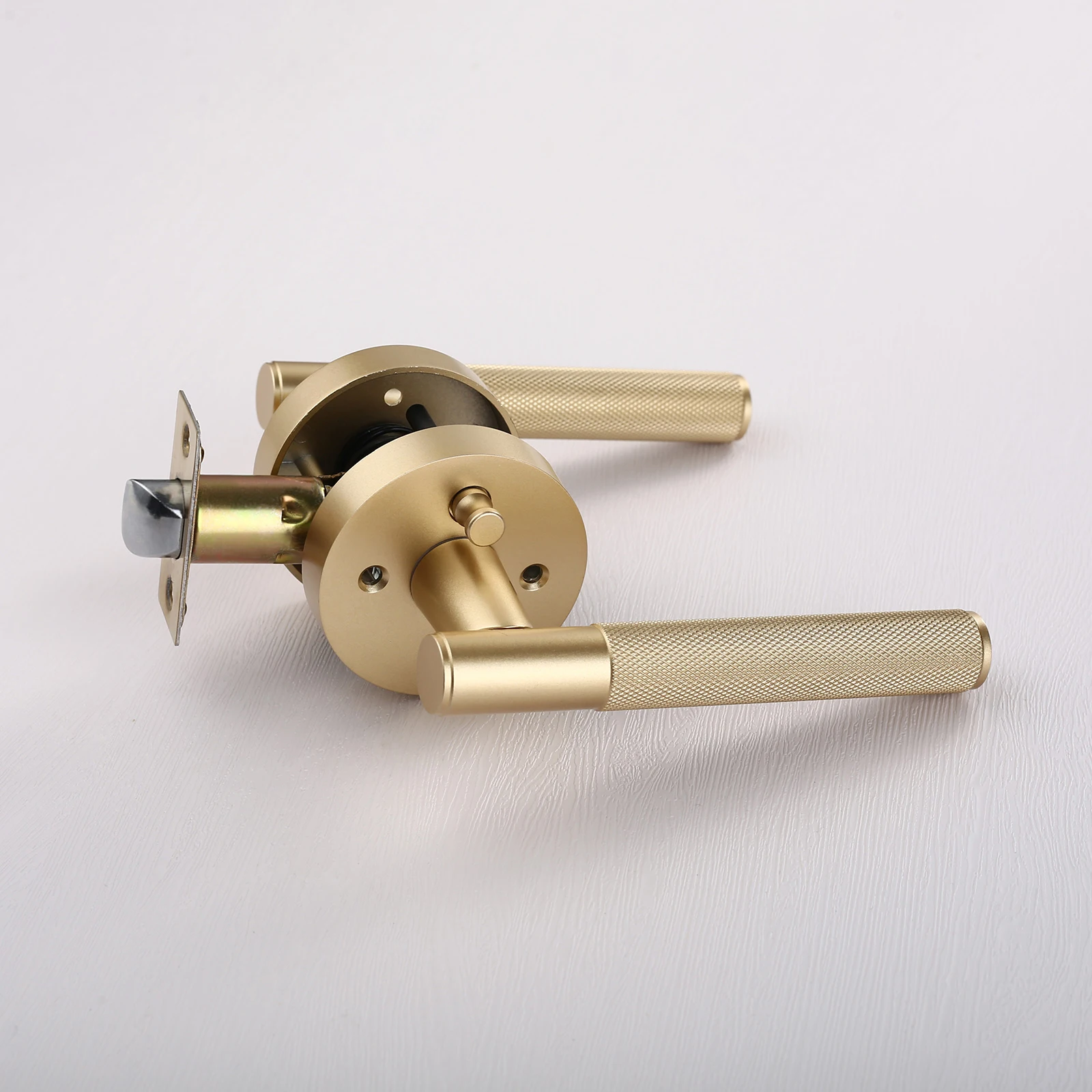Viladepot Privacy Door Handle Knurled Handle Lever Painted Matt Gold Bedroom Bathroom Passage Door Lock Reversible Keyless