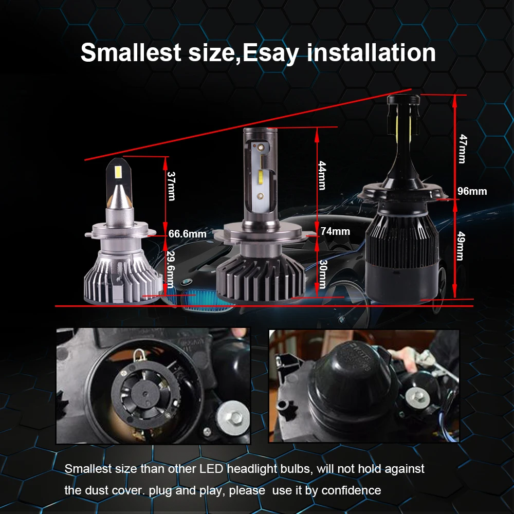 SANVI 그래핀 LED 헤드라이트, 플러그 앤 플레이, 자동차 오토바이 전조등, H1 H4 헤드램프, H7, H11, 6000k, 50W, 9005 9006 9012 전구