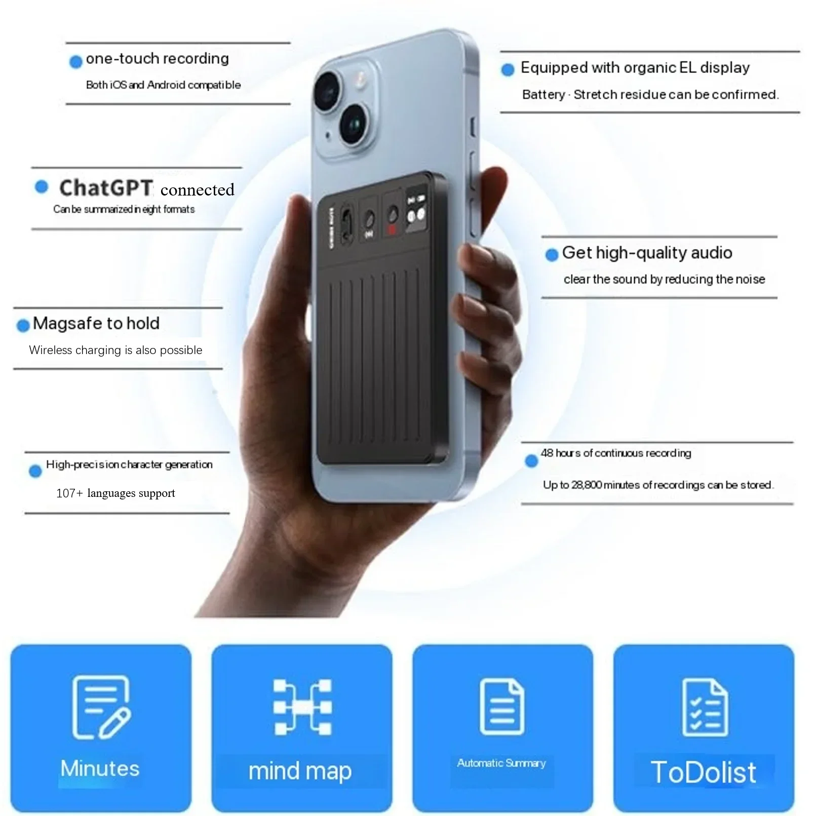 ChatGPT-4 AI Powered Mini Voice Note Recorder Realtime Translator Device Phone Charging Free Translator Intelligent