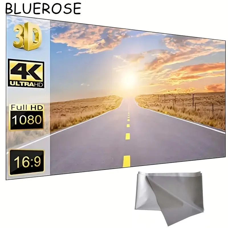 Foldable Portable Projector Screen 16:9 Metal Anti Light Simple Curtain Reflective Cloth for Home Outdoor Office Projector