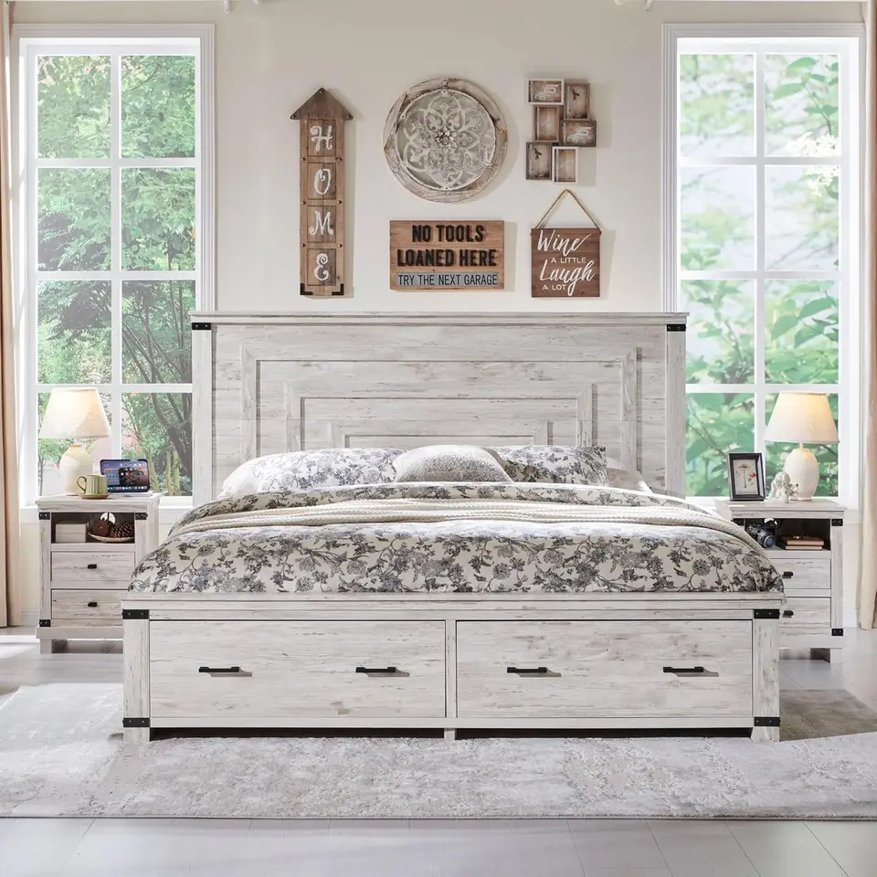 Alaterre Furniture Rustic White Full Wood Bed Frame at Lowes.com, image size:960x960