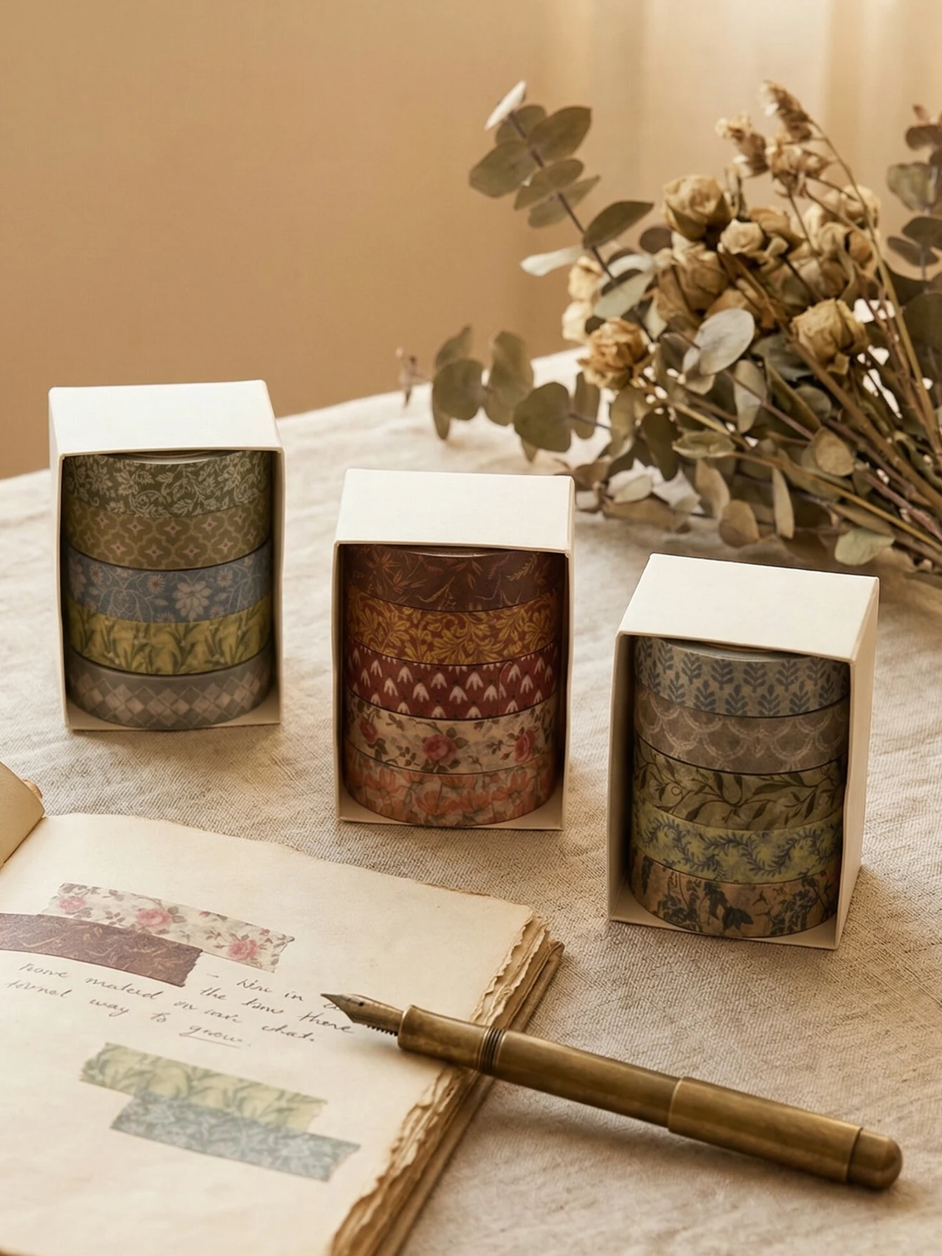 5롤/박스 빈티지 플로럴 와시 테이프 세트, 스크랩북킹 DIY 저널 플래너 데코..